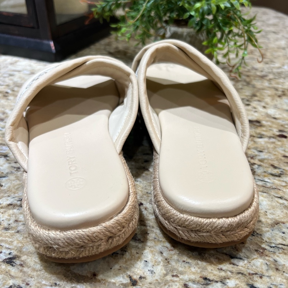 Tory Burch T Monogram Crossband Espadrille Sandals 8M - Picture 8 of 12